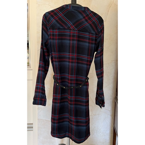 Michael Stars Plaid Shirt Dress with Woven Studded Belt - S - Picture 4 of 10
